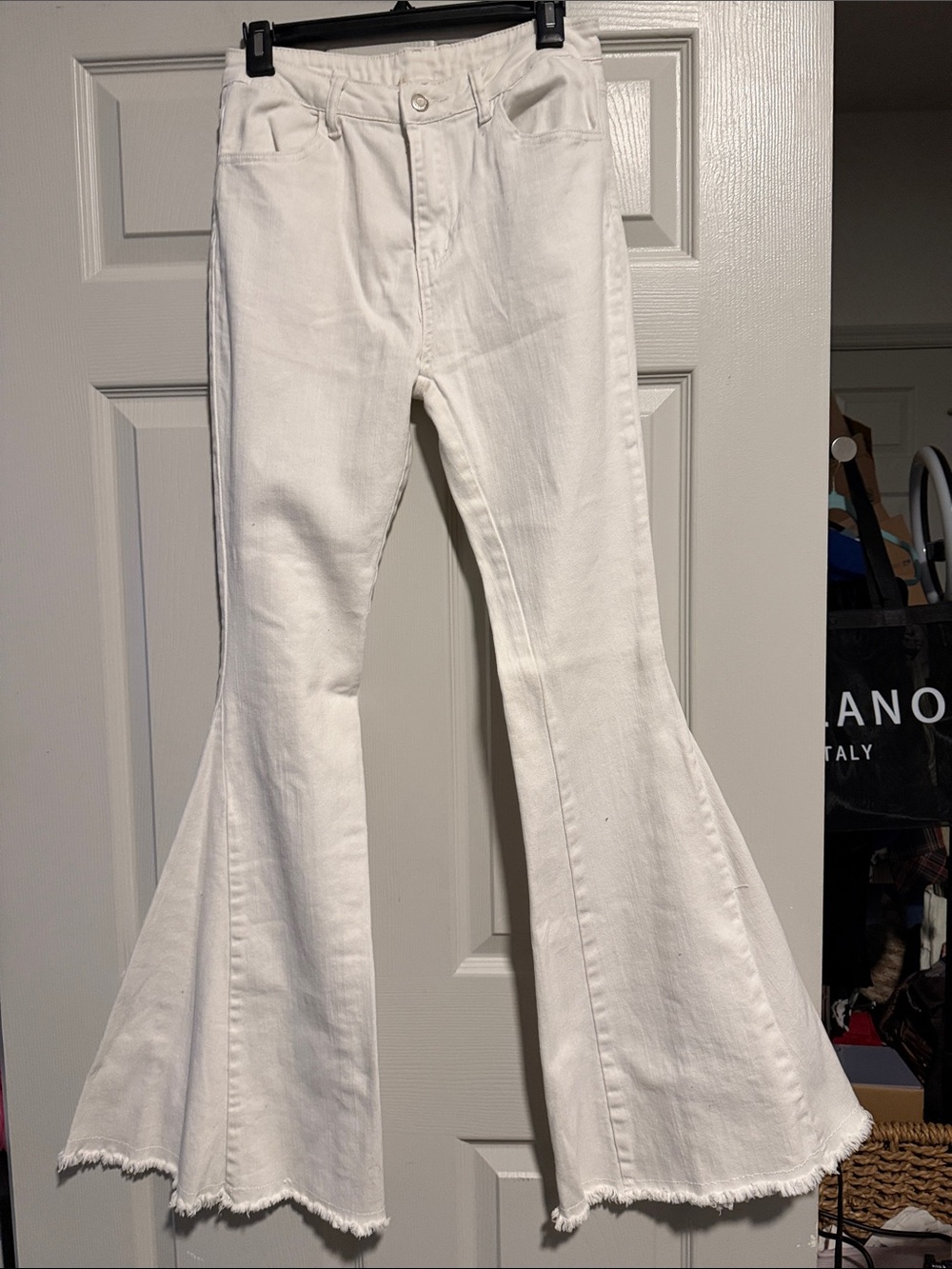 Altar'd State White Flare Jeans with Raw Hem